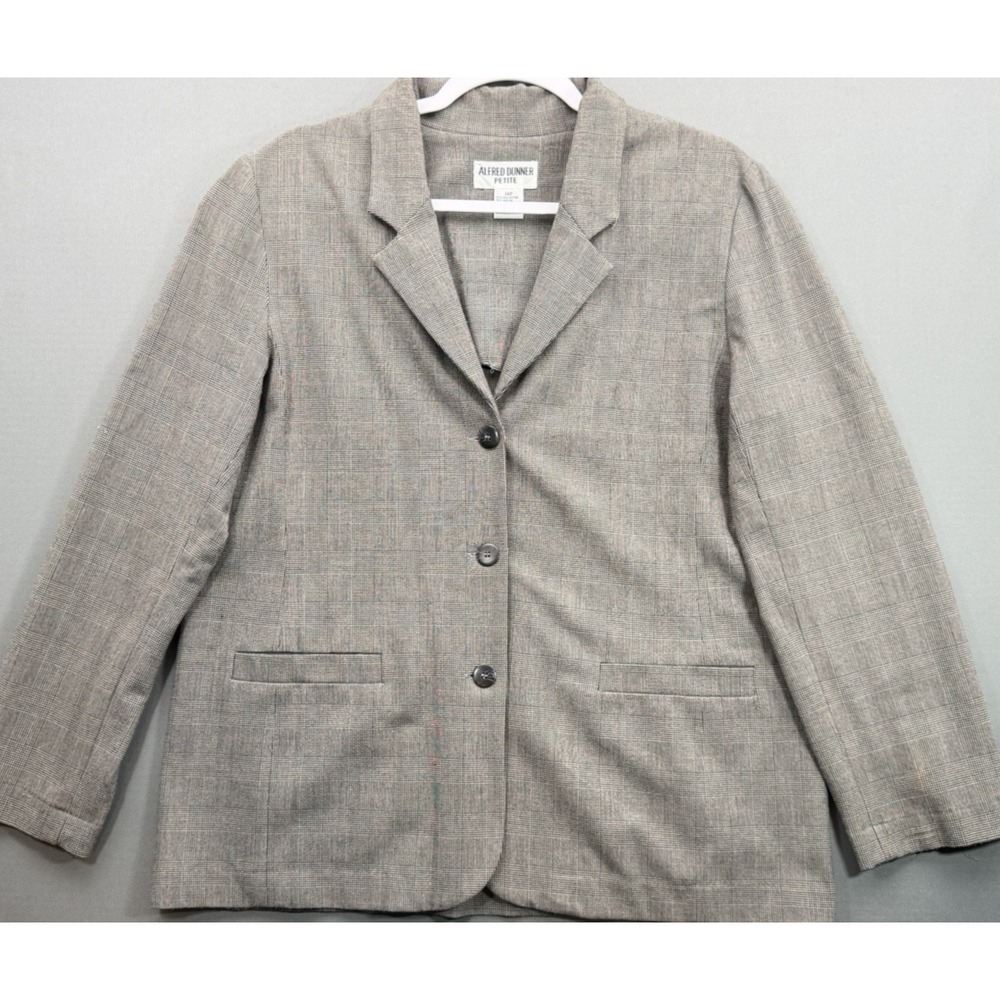 Alfred Dunner Petite Blazer Gray Plaid 3 Button Suit Jacket Stretch | Womens 14P